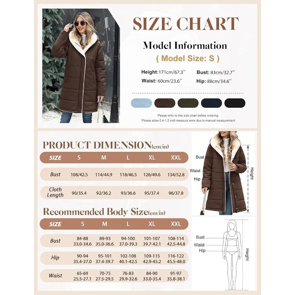 Women's Long Coffee Hooded Puffer Down Jacket Coat Fleece Warm Fashion Outerwear - Picture 7 of 9